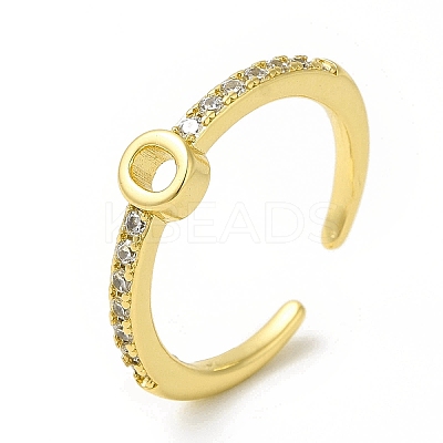 Clear Cubic Zirconia Initial Letter Open Cuff Ring RJEW-H120-09G-O-1