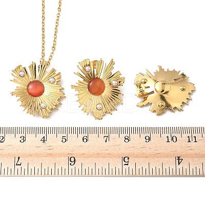 304 Stainless Steel Flower Pendant Necklaces & Stud Earrings Sets for Women SJEW-B020-03G-1