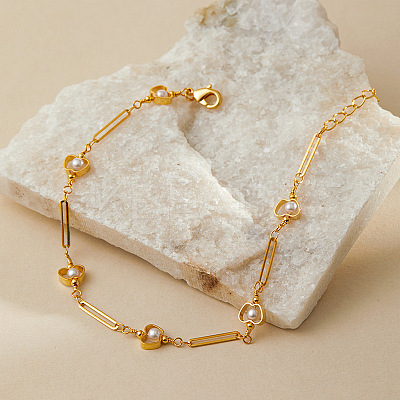 Teachers' Day Apple Brass with Plastic Pearl Bead Link Chain Anklets for Women FS-WG6989F-01-1