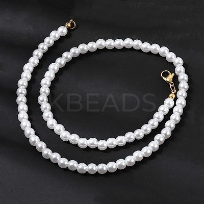 6MM White Round Plastic Pearl Beaded Necklaces for Women NJEW-L469-02G-1