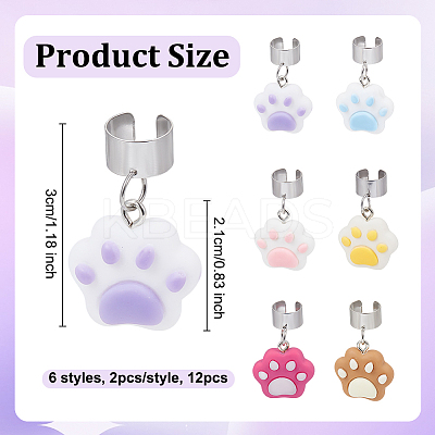 12Pcs 6 Colors Cat Paw Print Resin Stethoscope Pendant Decorations HJEW-OC00161-1