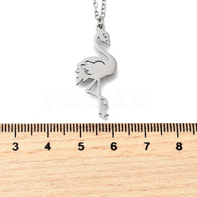 304 Stainless Steel Flamingo Shaped Pendant Cable Chain Necklaces for Women Men NJEW-Q032-02A-P-1