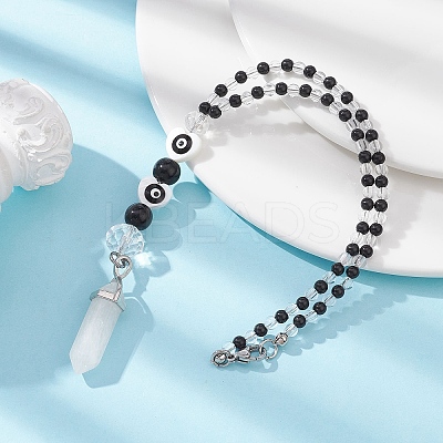 Glass & Synthetic Black Stone Beaded Pendant Decorations HJEW-JM01290-1