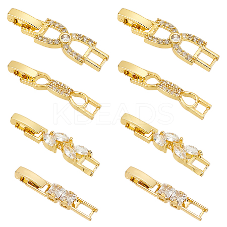 8Pcs 4 Styles Brass Pave Clear Cubic Zirconia Watch Band Clasps KK-OC0001-46G-1