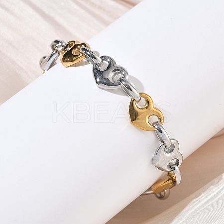 304 Stainless Steel Heart Link Chian Bracelets for Women BJEW-B158-06GP-1