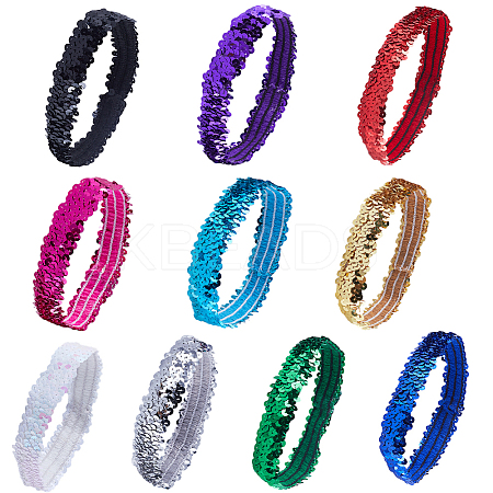 10Pcs 10 Style Wide Stretch Sparkling Headband OHAR-GF0001-27-1