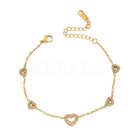 304 Stainless Steel Micro Pave Clear Cubic Zirconia Link Bracelets WG22476-02-1
