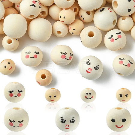 140Pcs 7 Styles  Printed Wood Beads WOOD-YW0001-14-1