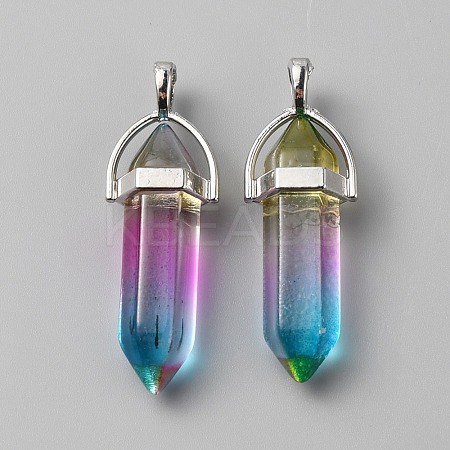 Transparent Glass Double Terminal Pointed Pendants G-WH0016-41K-1