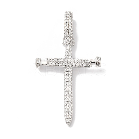Rack Plating Brass Micro Pave Clear Cubic Zirconia Pendants KK-B092-05P-1