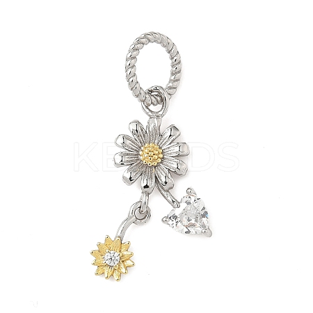 925 Sterling Silver Pave Clear Cubic Zirconia Flower Pendants STER-G047-01A-1