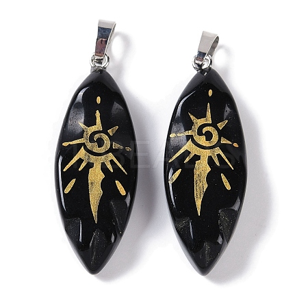 Natural Obsidian Gold Sun Pattern Pendants G-L524-14P-02-1