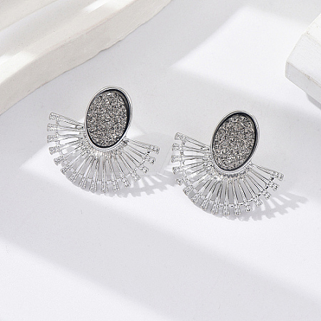 Rhodium Plated Fan Shape Alloy Stud Earring for Women MW7420-2-1