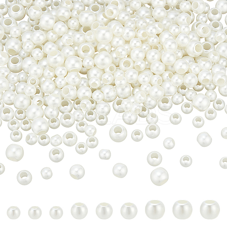 300Pcs 3 Styles ABS Plastic Imitation Pearl Beads KY-NB0001-72-1