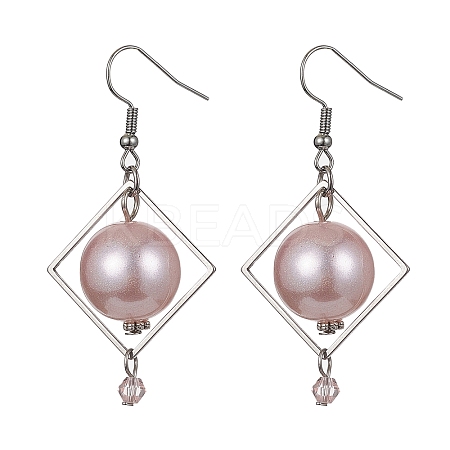 ABS Plastic Imitation Pearl Round Dangle Earrings EJEW-JE05489-1