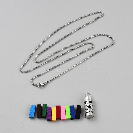 316 Surgical Stainless Steel Box Chain Hollow Column Perfume Bottle Pendant Necklaces NJEW-WH0001-29P-B03-1