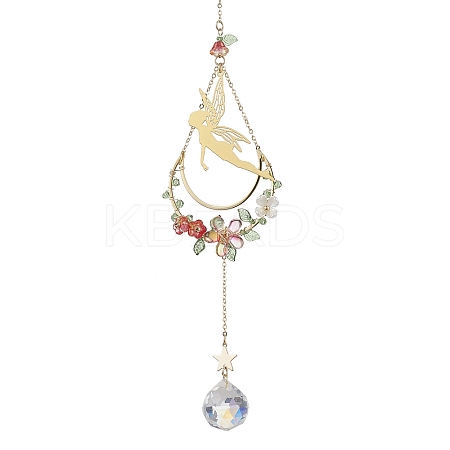 Brass Elf Moon Pendant Decoration HJEW-TA00226-1