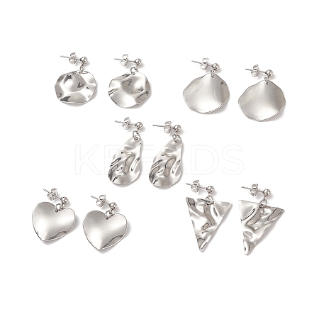 Non-Tarnish 5 Pairs 5 Style Twist Triangle & Nugget & Flat Round 304 Stainless Steel Dangle Stud Earrings Set for Women EJEW-JE05090-01-1