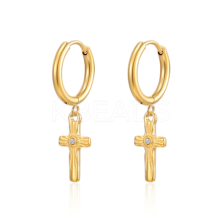 Stainless Steel Cross Earrings with Rhinestone for Women QX9775-1-1