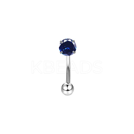 316 Surgical Stainless Steel Flat Round Cubic Zirconia Eyebrow Curved Barbell Rings WG43657-04-1