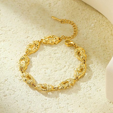 304 Stainless Steel Textured Link Bracelets for Women BJEW-D303-01G-1