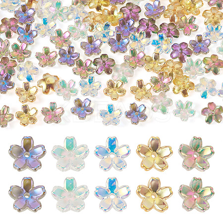 100Pcs 5 Colors Transparent Electroplate Glass Bead Caps EGLA-TA0013-10-1