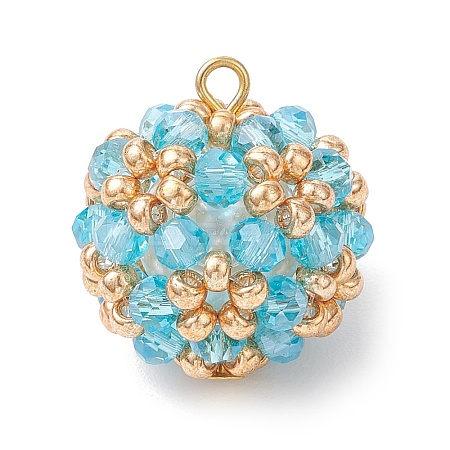 Electroplate Glass & Round Rocailles & Glass Pearl Beaded Pendants PALLOY-MZ00879-04-1