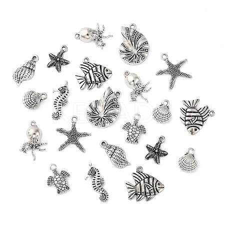 54Pcs 9 Styles Marine Animal Tibetan Style Alloy Pendants TIBEP-FP0001-13-1