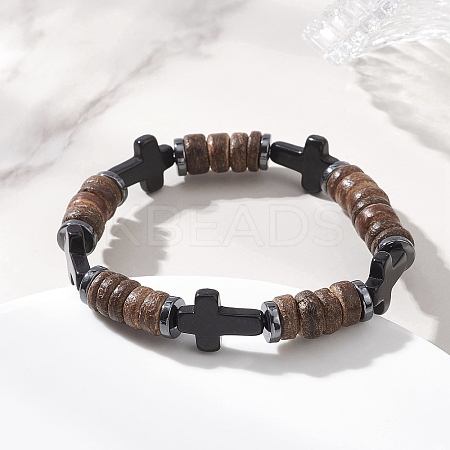 Cross Synthetic Turquoise Bracelets BJEW-JB13018-1