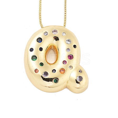 Brass Micro Pave Cubic Zirconia Letter Pendant Necklaces LS-KK-Z069-01G-Q-1