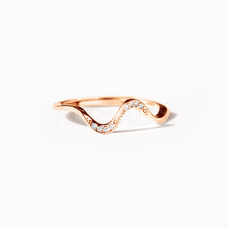 Wave Shaped 925 Sterling Silver Micro Pave Clear Cubic Zirconia Finger Rings RJEW-H230-28D-RG-1