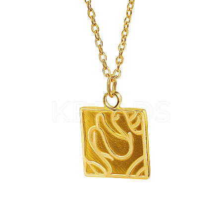 304 Stainless Steel Square Pendant Necklace LS-CP3503-1-1