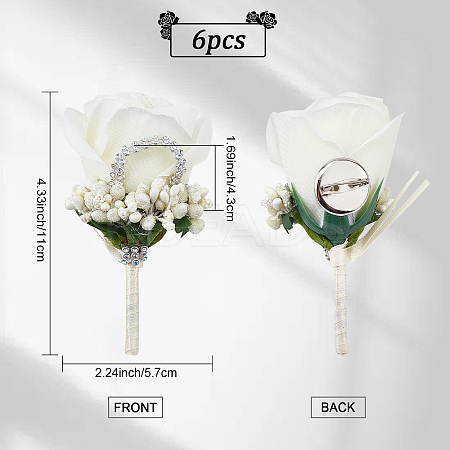 Cloth Rose Flower Boutonniere Brooch with Rhinestone AJEW-WH0258-294C-1