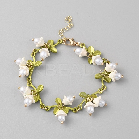 Plastic Pearl Beaded Flower Link Chain Bracelet BJEW-WH0011-22-1
