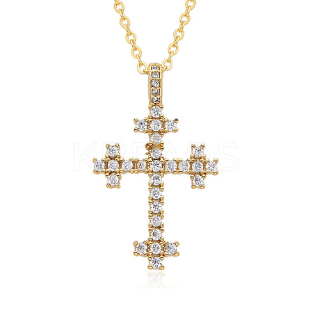 Brass Micro Pave Clear Cubic Zirconia Cross Pendant Necklaces FS-WG8523C-06-1