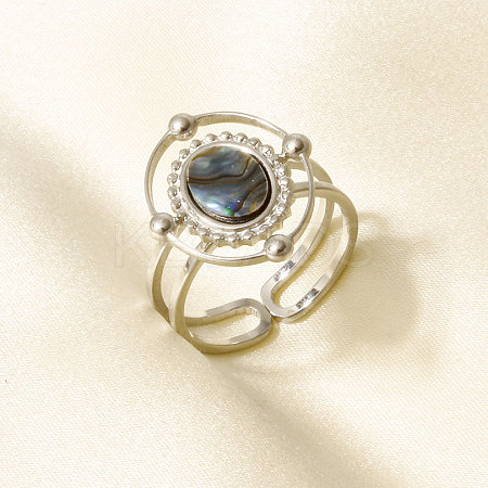 304 Stainless Steel with Natural Shell Cuff Open Rings for Women SL7571-2-1