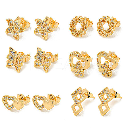 Light Gold Brass Micro Pave Cubic Zirconia Stud Earrings for Women EJEW-E295-31KCG-1