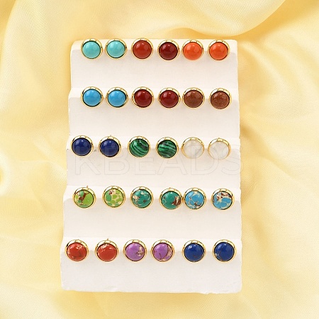 Brass Half Round Stud Earrings EJEW-Z124-03G-1