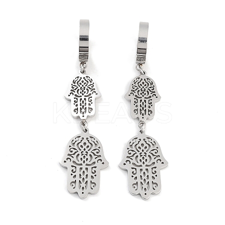 Non-Tarnish Hamsa Hand 304 Stainless Steel Dangle Earrings EJEW-L283-062P-1