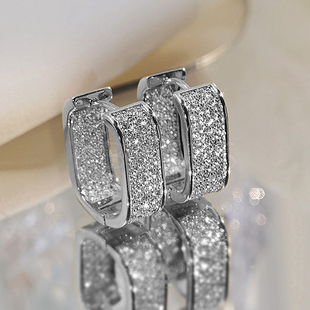 Oval Brass Micro Pave Cubic Zirconia Hoop Earrings WG8C9EE-01-1