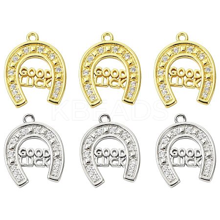 6Pcs 2 Colors Brass Micro Pave Cubic Zirconia Pendants KK-CJ0003-39-1