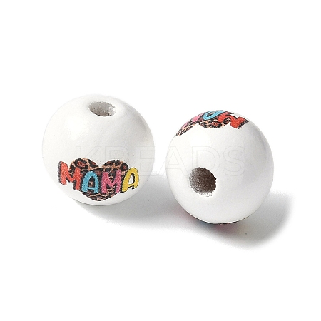 Mother's Day Theme Printed Wood European Beads WOOD-F016-03-1