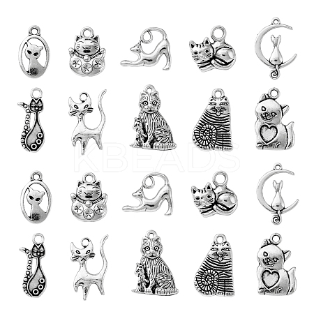 100Pcs 10 Styles Tibetan Style Alloy Kitten Pendants TIBEP-CJ0001-73-1