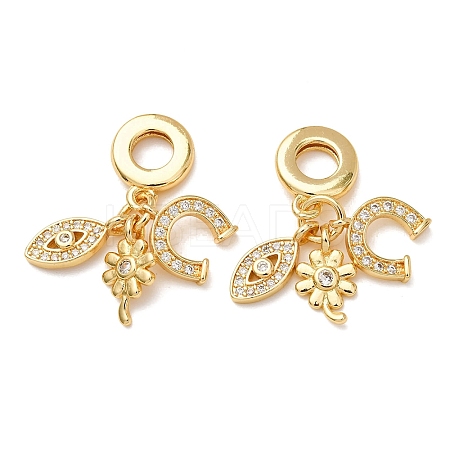 Rack Plating Brass Micro Pave Cubic Zirconia European Dangle Charms KK-P270-02E-G-1-1