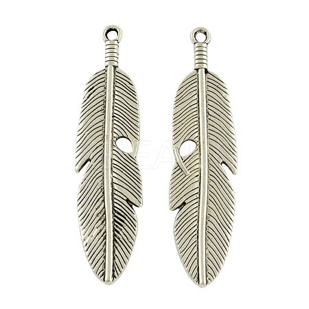 Tibetan Style Alloy Feather Big Pendants TIBEP-A12720-P-RS-1