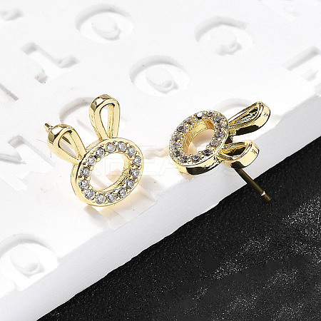 Rabbit Head Brass Micro Pave Cubic Zirconia Ear Studs EJEW-D304-39G-1