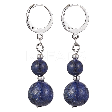 Round Natural Lapis Lazuli Dangle Earrings EJEW-JE05536-05-1