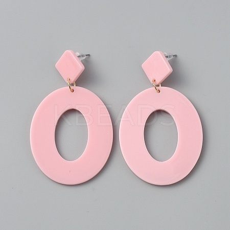 Acrylic Hollow Oval Dangle Stud Earrings with Steel Iron Pins for Women EJEW-WH0047-74E-1
