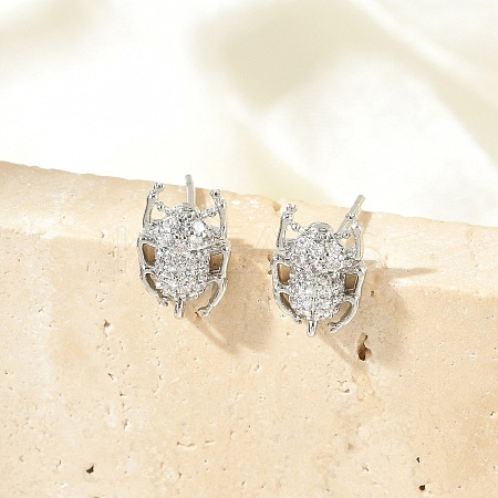 Brass Micro Pave Clear Cubic Zirconia Stud Earrings EJEW-R016-26P-07-1