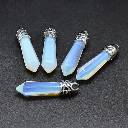 Bullet Platinum Plated Alloy Opal Pointed Pendants G-F228-06K-RS-1